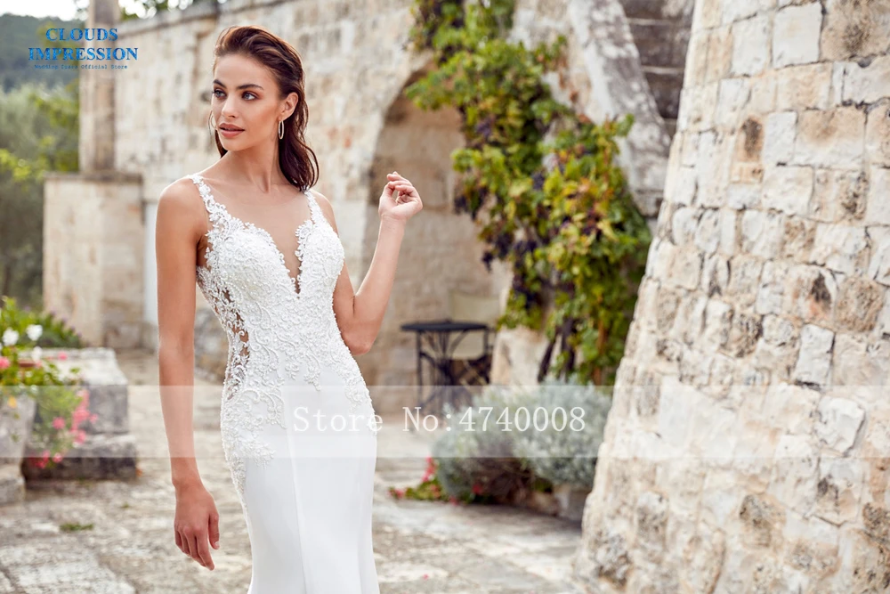 Sexy 2019 Mermaid Wedding Dress Appliques Beading V neck Button Lace Crystal Vestige De Noiva Bridal | Свадьбы и торжества