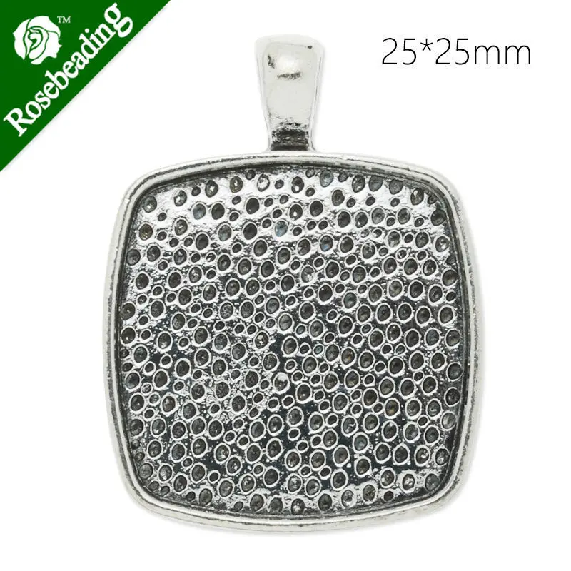 

25x25mm Antique Silver plated irregular square Zinc Alloy Cabochon Base Setting Pendants,cabochon bezel,sold 20pcs/lot-C4433