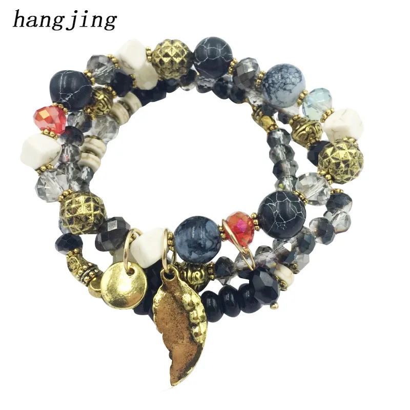 Винтажный дизайнерский браслет HANGJING Bohe с листьями и надписями винтажный
