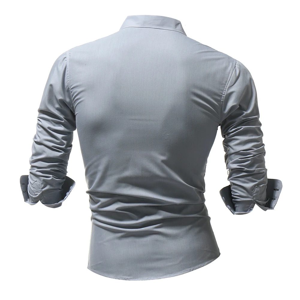 HEYKESON Brand 2018 High-Quality Fashion Male Shirt Long-Sleeves Tops Solid Color Mens Dress Shirts Slim Men M-4XL | Мужская одежда