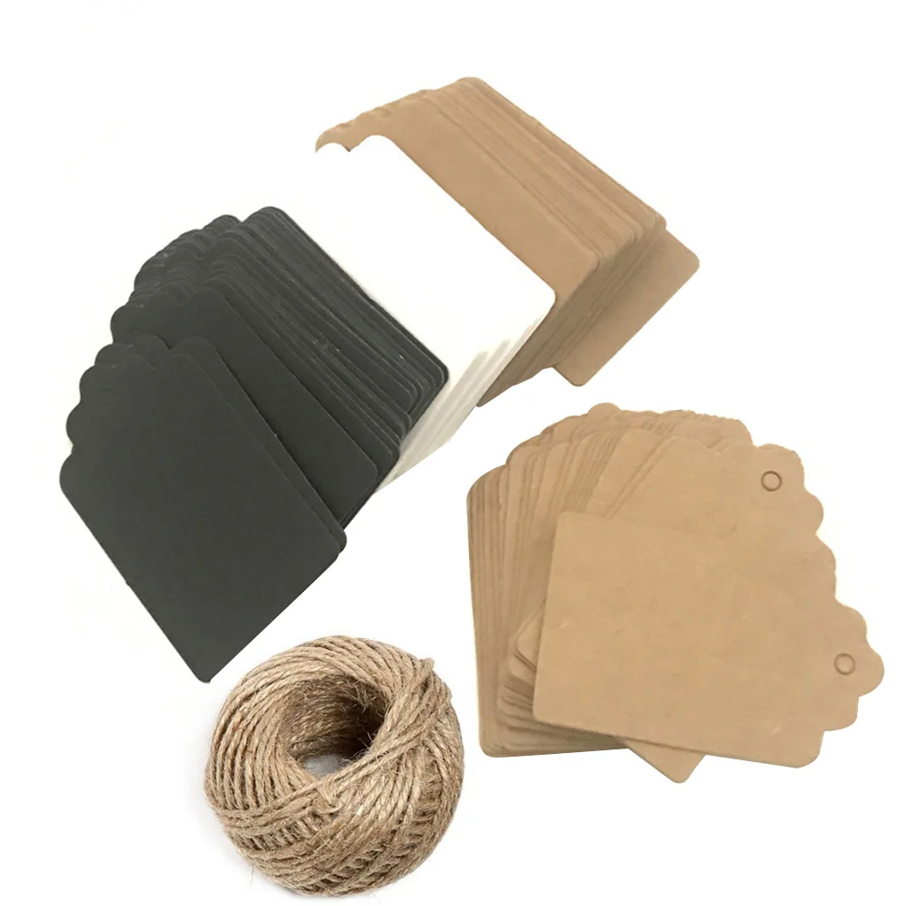 100Pcs Gift Tag Hang Wedding Paper Blank DIY Store Price Label Hemp Rope