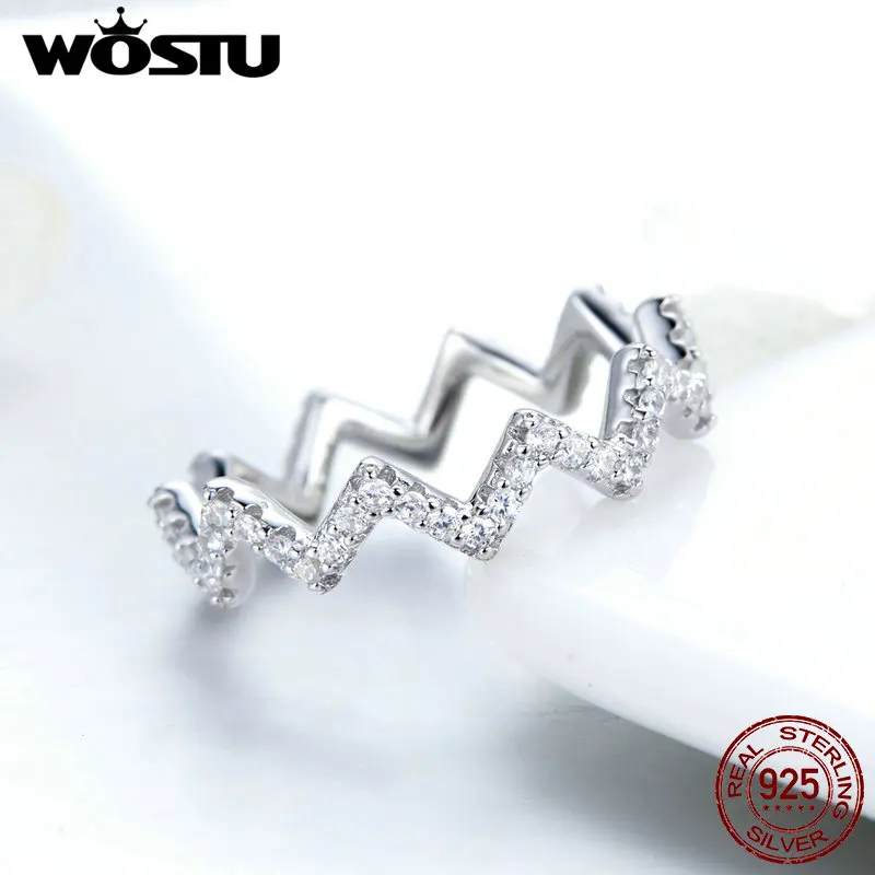 WOSTU, классическое, 925 пробы, серебряное, геометрическое, волнистое кольцо, циркон, принцесса, серебряное кольцо на палец для женщин, вечерние, свадебные ювелирные изделия FIR480