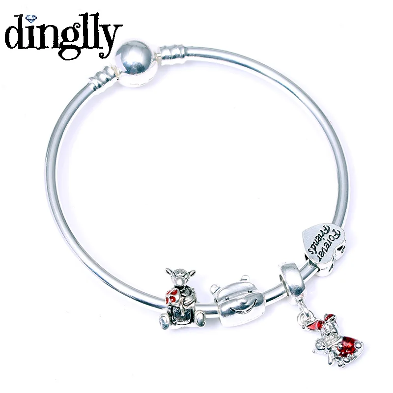 DINGLLY мультфильм Пара висячие Pulsera Шарм браслет с медведем Тигр бусины модные бренды браслеты с медведями браслет для женщин