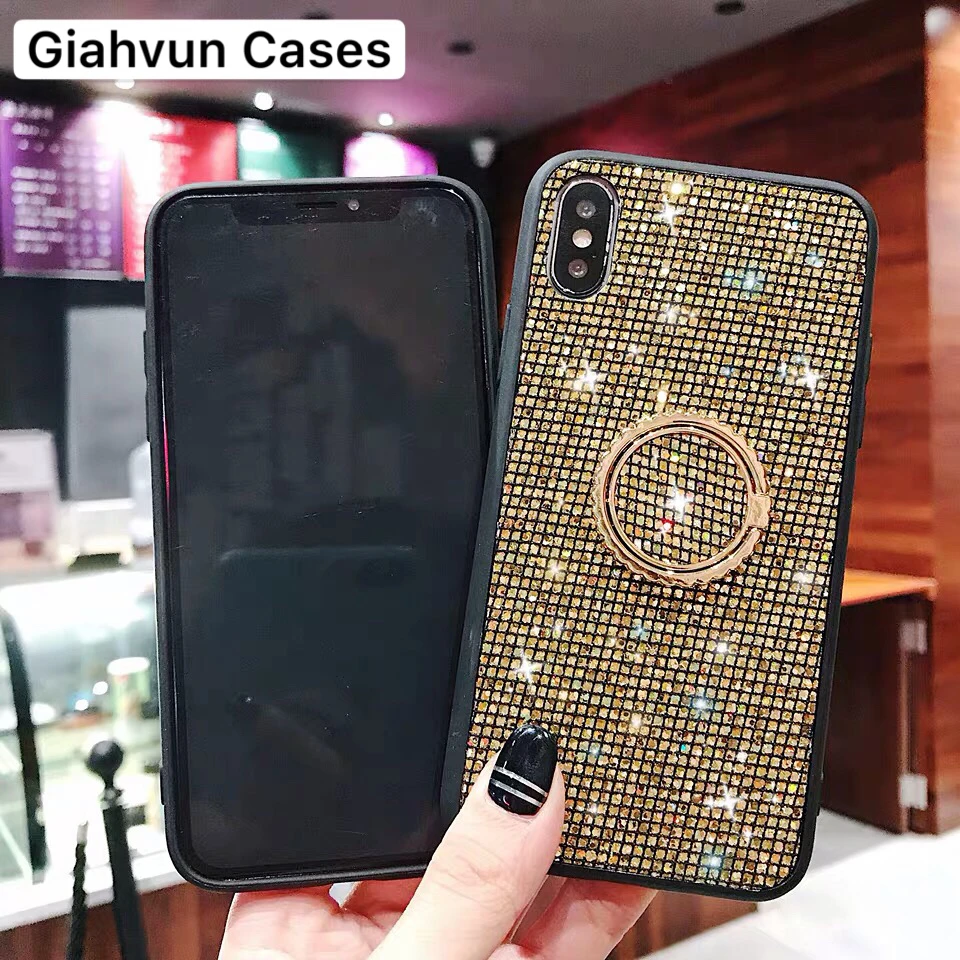 Мягкий блестящий чехол с откидной подставкой и кольцом для iPhone XS MAX XR 6 6S 6G 7 8 S X plus