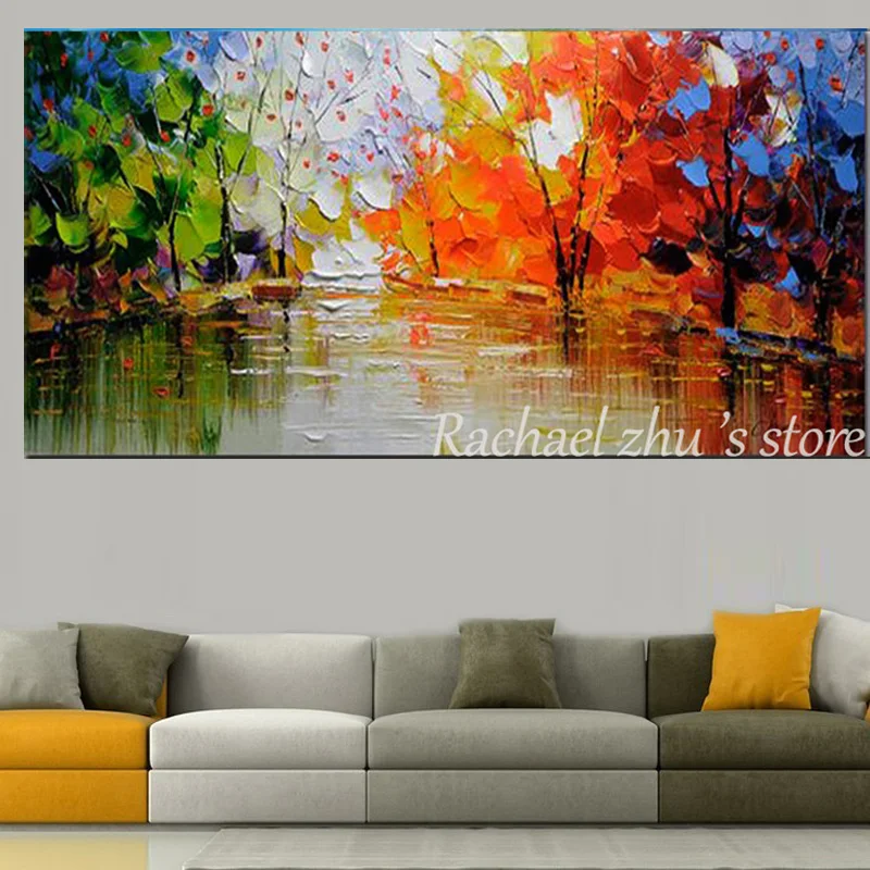 Большая ручная роспись абстрактный цвет деревья пейзаж масляная живопись на