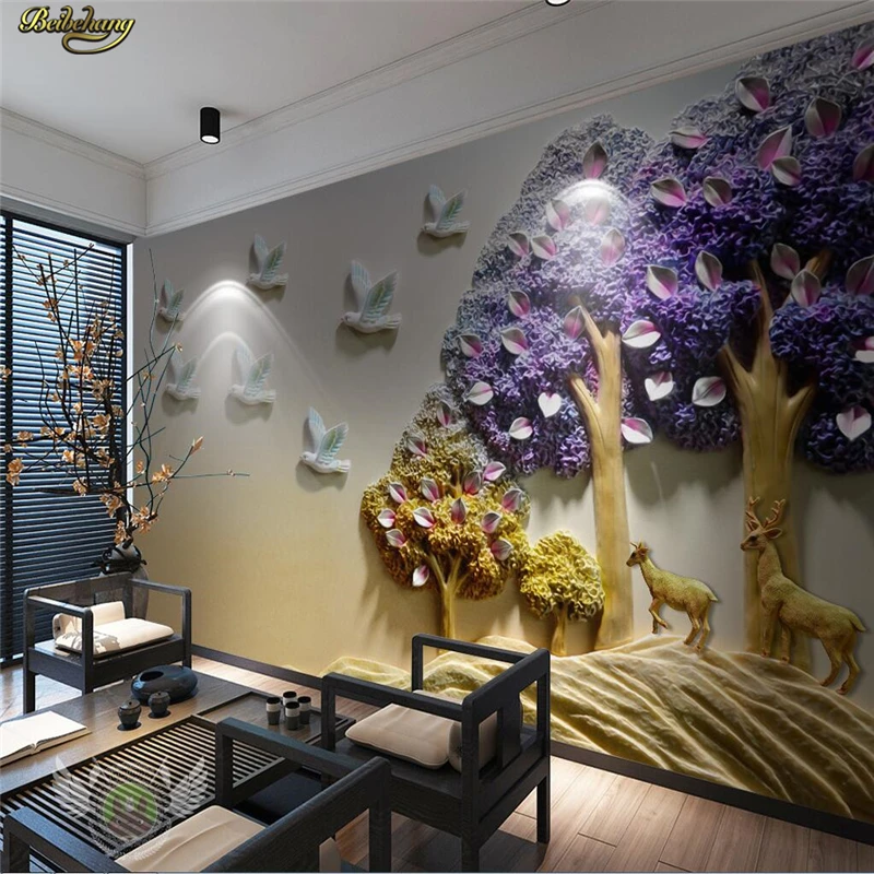 

beibehang papel de parede Custom photo wallpaper murals 3D stereo relief hair tree elk background wall paper