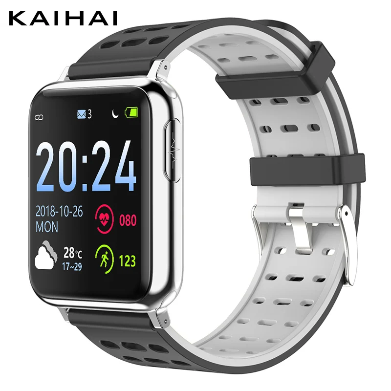 black silver grey KAIHAI фитнес-трекер ЭКГ PPG SpO2 умный браслет на запястье кровяное давление измерение пульса для android ios - Цвет: black silver grey