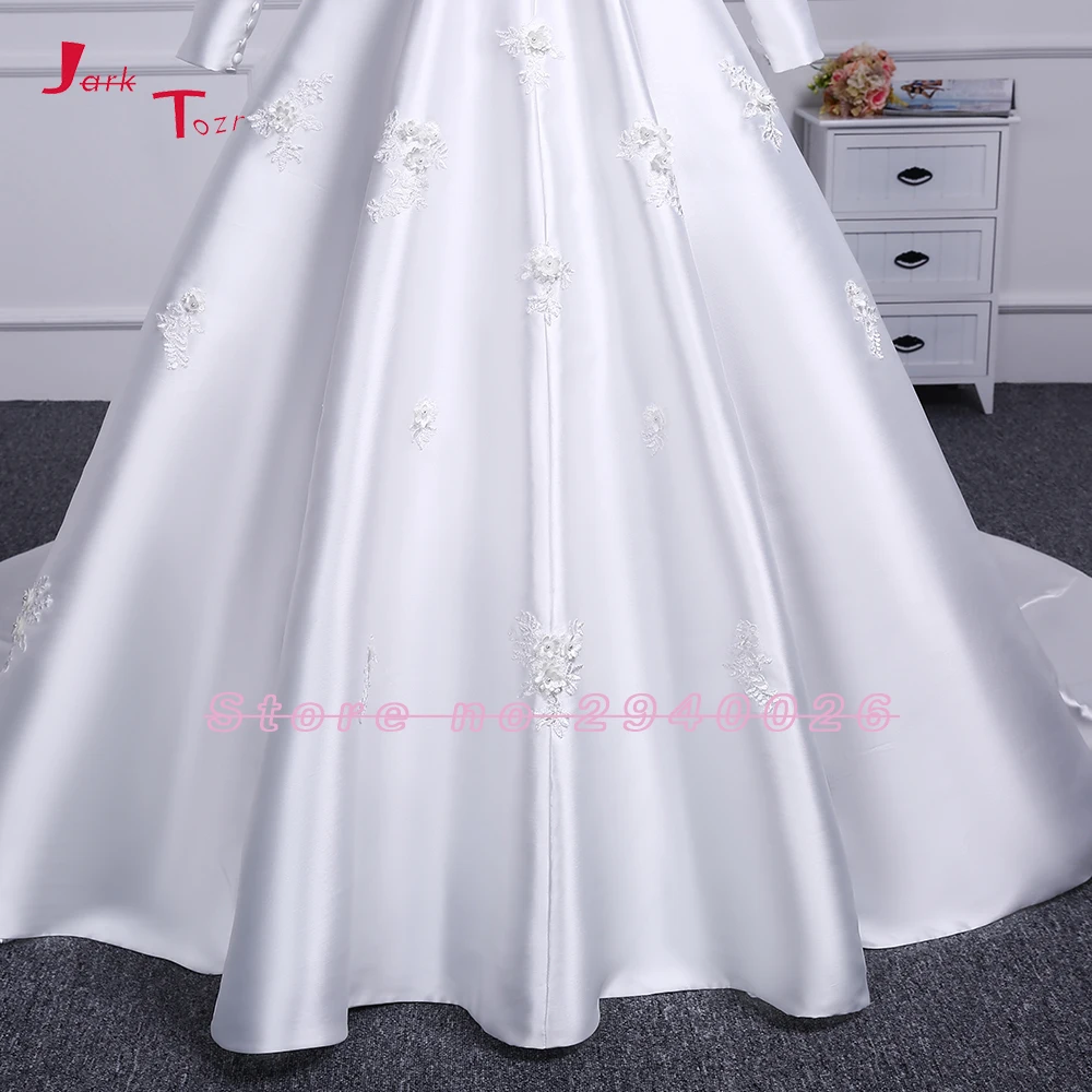 Jark Tozr Vestidos Novias Boda Белое Атласное роскошное мусульманское ТРАПЕЦИЕВИДНОЕ