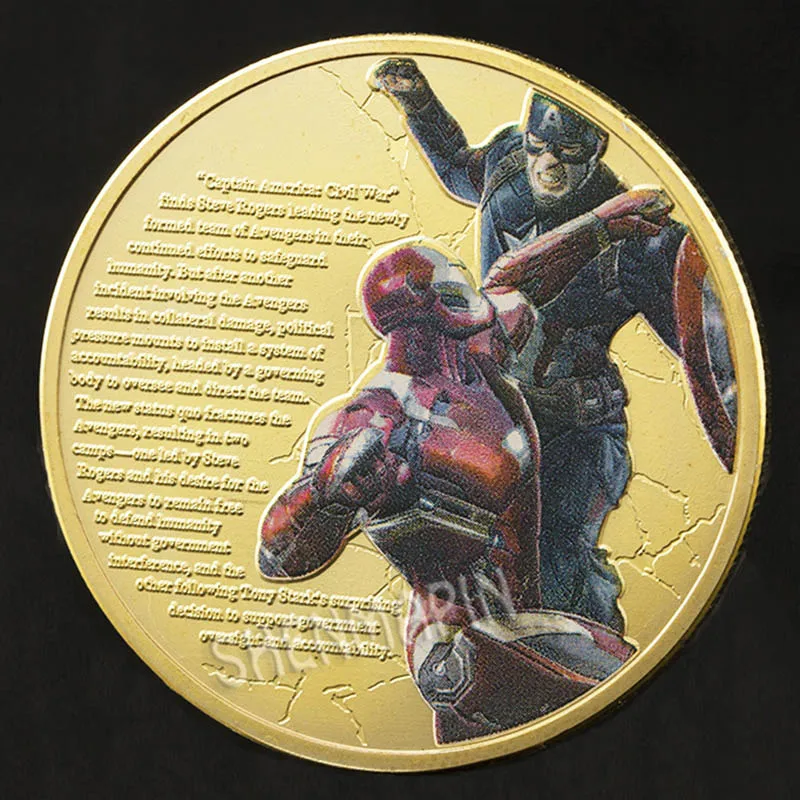 Мстители памятная монета Капитан Америка Железный человек Тор Халк Civil War наградная монета фантастика фильм монеты коллекционные - Цвет: Civil War