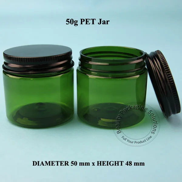 Оптовая продажа Пластиковая Зеленая банка для крема из ПЭТ 100 шт./лот 50 г Женский