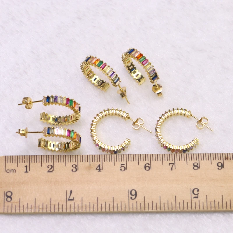 

5 pairs Summer colors zircon earrings,mix colors zircon stud earrings round hook stud earrings for women jewelry gift 5327