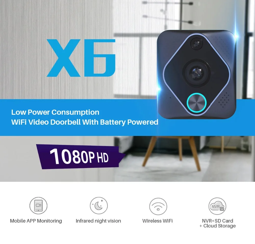 1080 P HD WiFi видео дверной звонок умный дом Безопасность Видео домофонный дверной звонок ИК ночного видения PIR Обнаружение движения через приложение управление