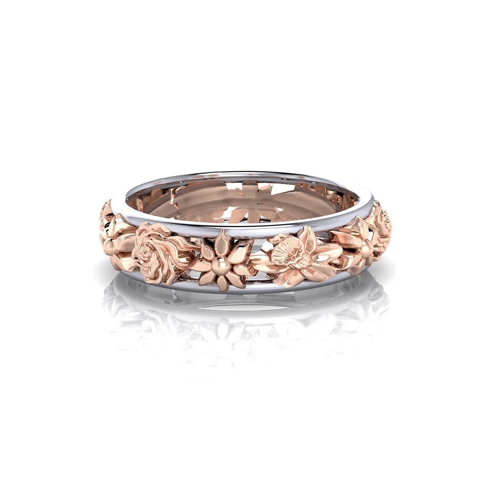 MOONROCY Vintage Rings Silver Color Rose Gold Flower Leaves Simple Jewelry Wholesale for Women Girls Gift Dropshipping | Украшения и