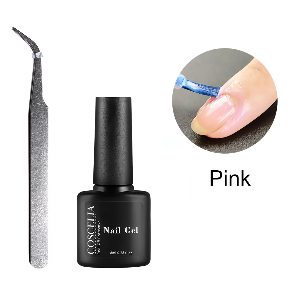 Pink Set COSCELIA 8 мл самосохнущий анти-переливающийся клей цветной инструмент для ухода за ногтями латексный клей эффективно предотвращает проливание гель-лака для ногтей - Цвет: Pink Set