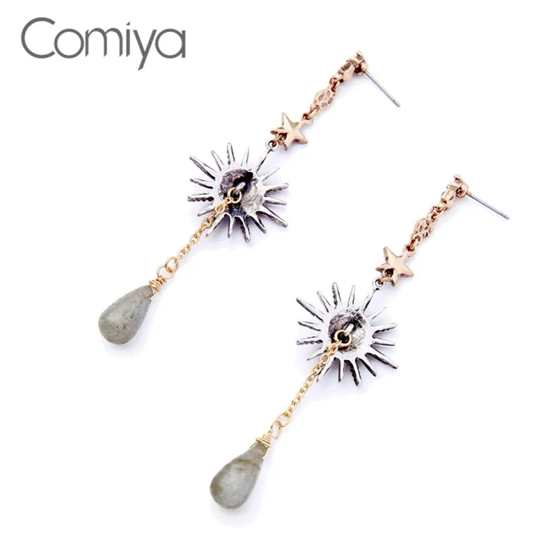 Бренд Comiya, серьги для женщин, звездный узор, длинный цинковый сплав, Букле д 'Орель, камень, Хрустальная мозаика, подвески в виде капель воды, серьги