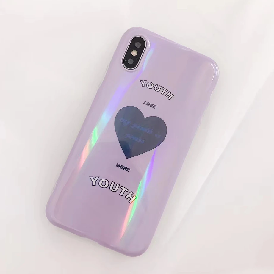Чехол для телефона с голубым лучом лазером любовным сердцем IPhone X XR XS Max блестящий