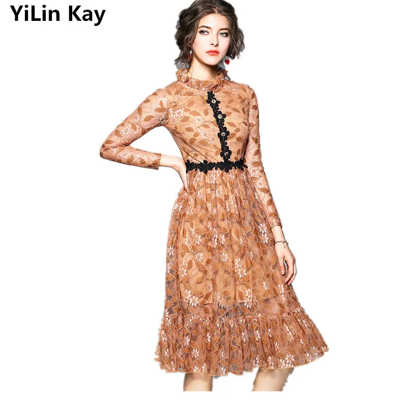 YiLin Kay 2019 новое поступление женское весеннее платье контрастных цветов кружевное
