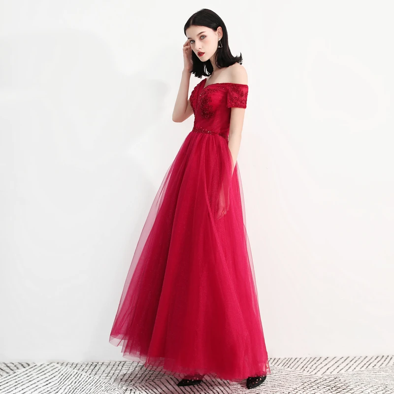 weiyin Tulle With Crystal Evening Dress Vestido De Festa V-Neck Straight Dresses Long Robe Soiree WY729 | Свадьбы и торжества