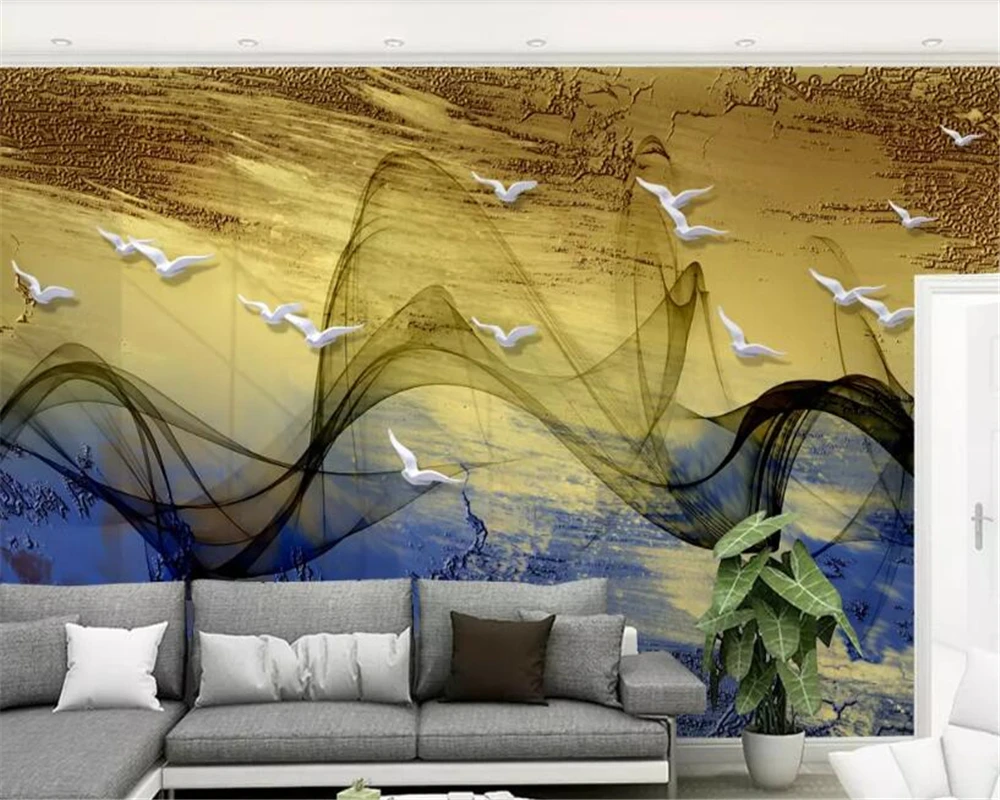 Виниловая стена китайская абстрактная художественная картина линия птица