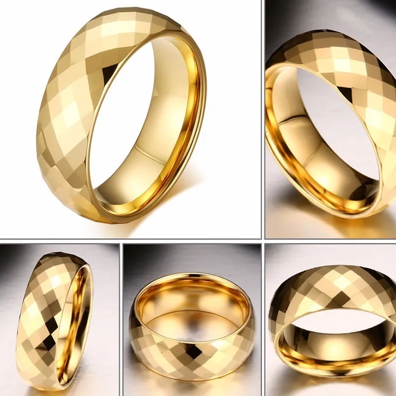 Gold Color Wedding Brands Tungsten Ring For Men 8mm Width Multi-faceted Geometric Male Anillos Anniversary Gifts | Украшения и
