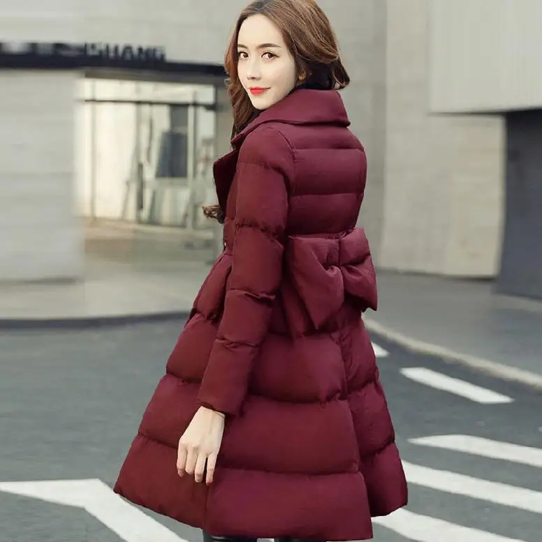 Womens Winter Long Slim Coats Female Bow Jacket Parkas | Женская одежда