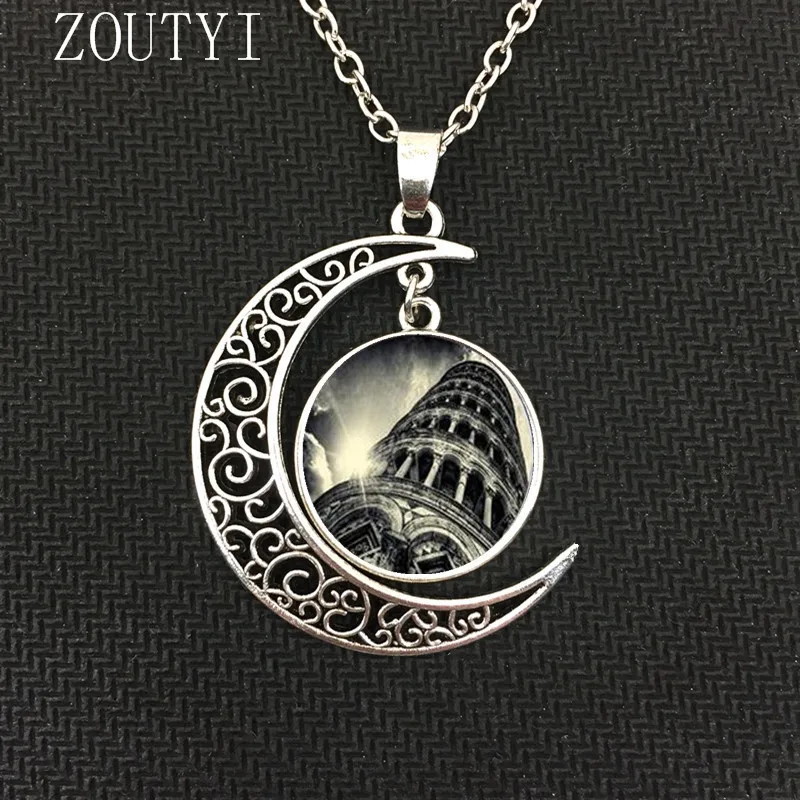 Silver /модное горячее очарование Эйфелева башня Луна Хрустальное вогнутое круглое ожерелье ювелирные изделия, ожерелье из Парижа - Окраска металла: Silver