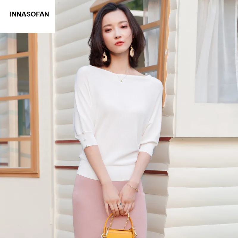 INNASOFAN sweater women's Spring-summer Eurasian fashion elegant with open collar and pearls | Женская одежда