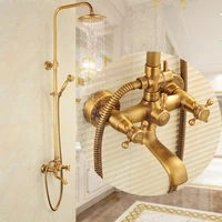 bathroom retro shower set faucet tub mixer tap handheld shower tub spout antique brass mixer tap dual handles wall mounted
