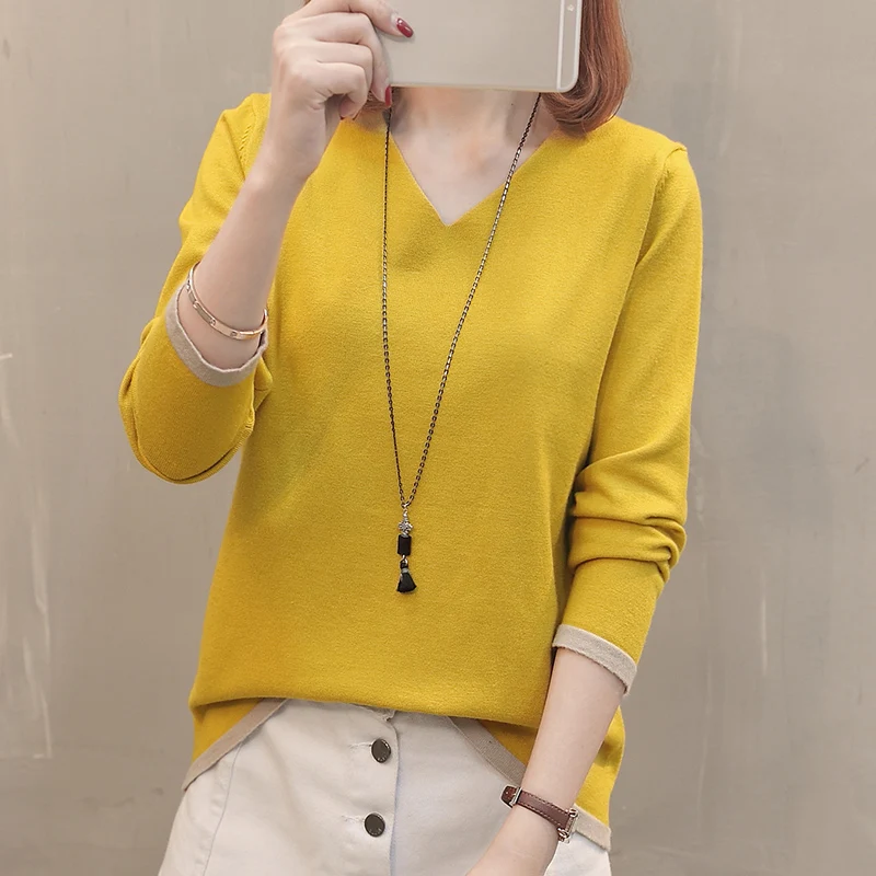 Свитер женский осенний кашемировый с V-образным вырезом шерстяной свитер |