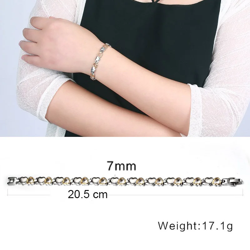 Vnox здоровый Средства ухода Магнитная Браслеты золото цвет сердце Нержавеющая