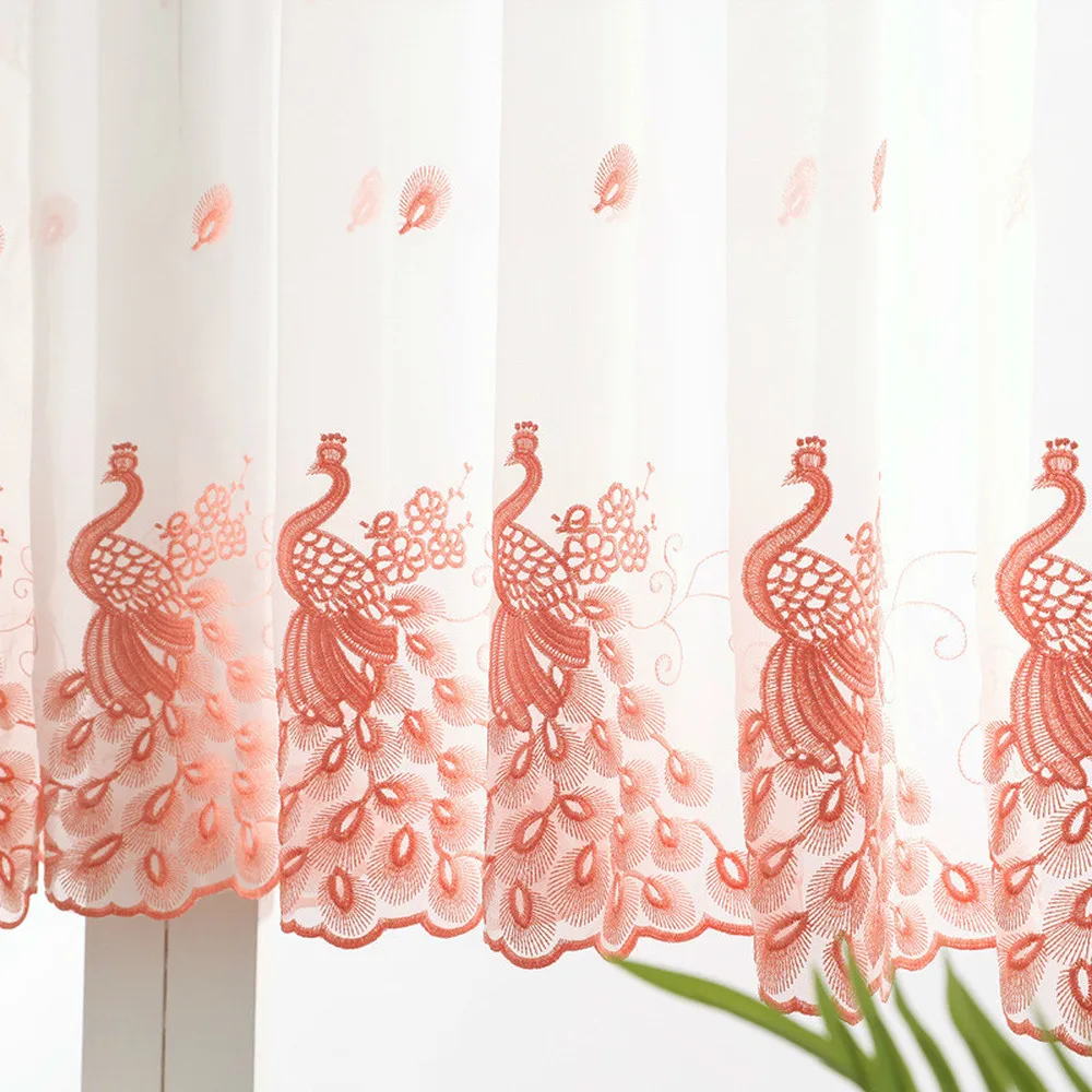 1 панель вышитый Павлин короткий занавес перо чистый тюлевый домашняя спальня