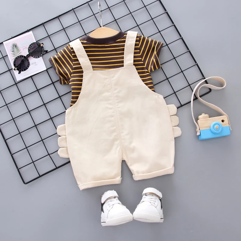 2019 Baby Boy Clothing Set Summer Short Sleeve O-Neck Cotton Striped Vest+Bib Shorts 2 PCS Bee Children Clothes Kids Sports |