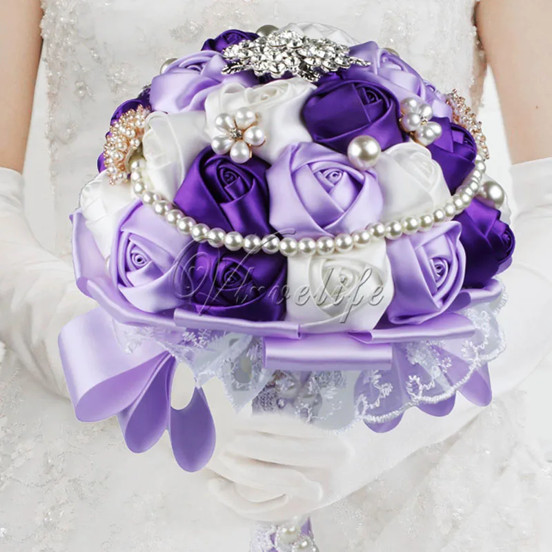 Великолепный свадебный букет для невесты Шелковый цветочный с жемчугом
