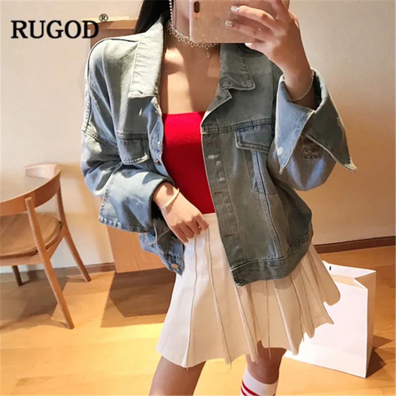 RUGOD джинсовое в Корейском стиле женские пальто с отложным воротником Мандарин