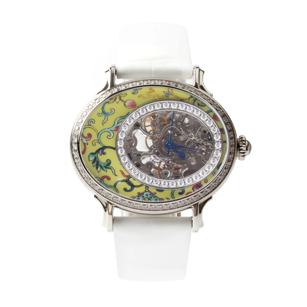 Seagull овальная форма элегантные стразы Цветочный циферблат Женские Механические