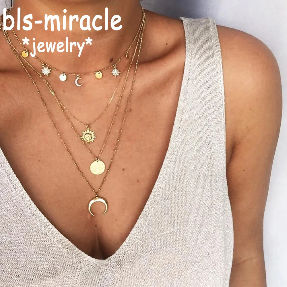 Bls miracle бохо солнце луна звезда кристалл подвеска ожерелья для женщин винтажная