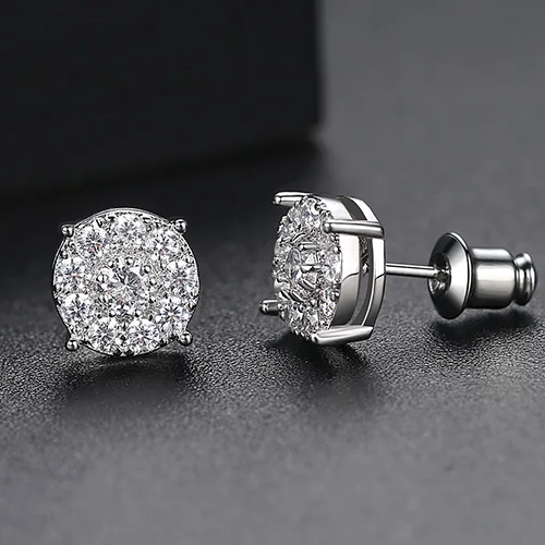 White Gold Plated LUOTEEMI, простой дизайн, круглые серьги-гвоздики для женщин, Свадебная вечеринка, роскошная CZ Ультрамодная бижутерия, серьги, двойные цвета, подарок на Рождество - Окраска металла: White Gold Plated