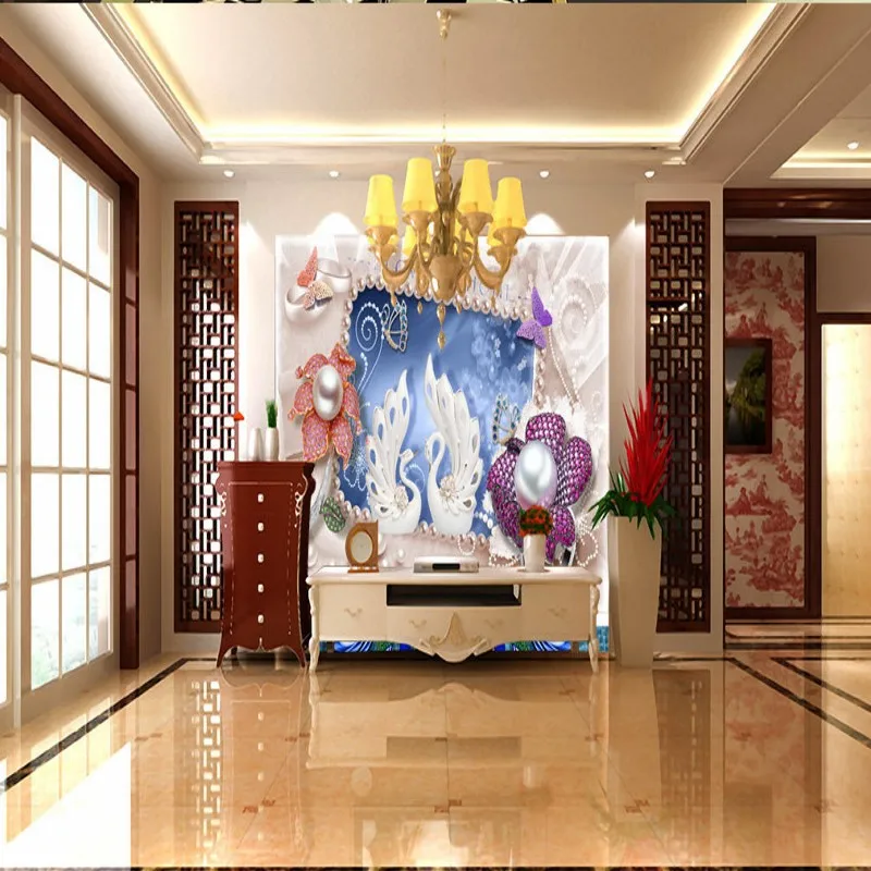 Фото обои 3D роскошный Лебедь золотой лист водяные знаки ювелирные изделия ТВ фон