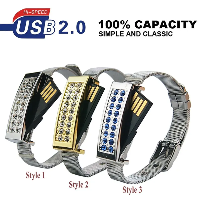 Модный USB флеш накопитель металлический браслет ручка 2 0 Pendrives 64 ГБ 32 16 8 4 Clef для