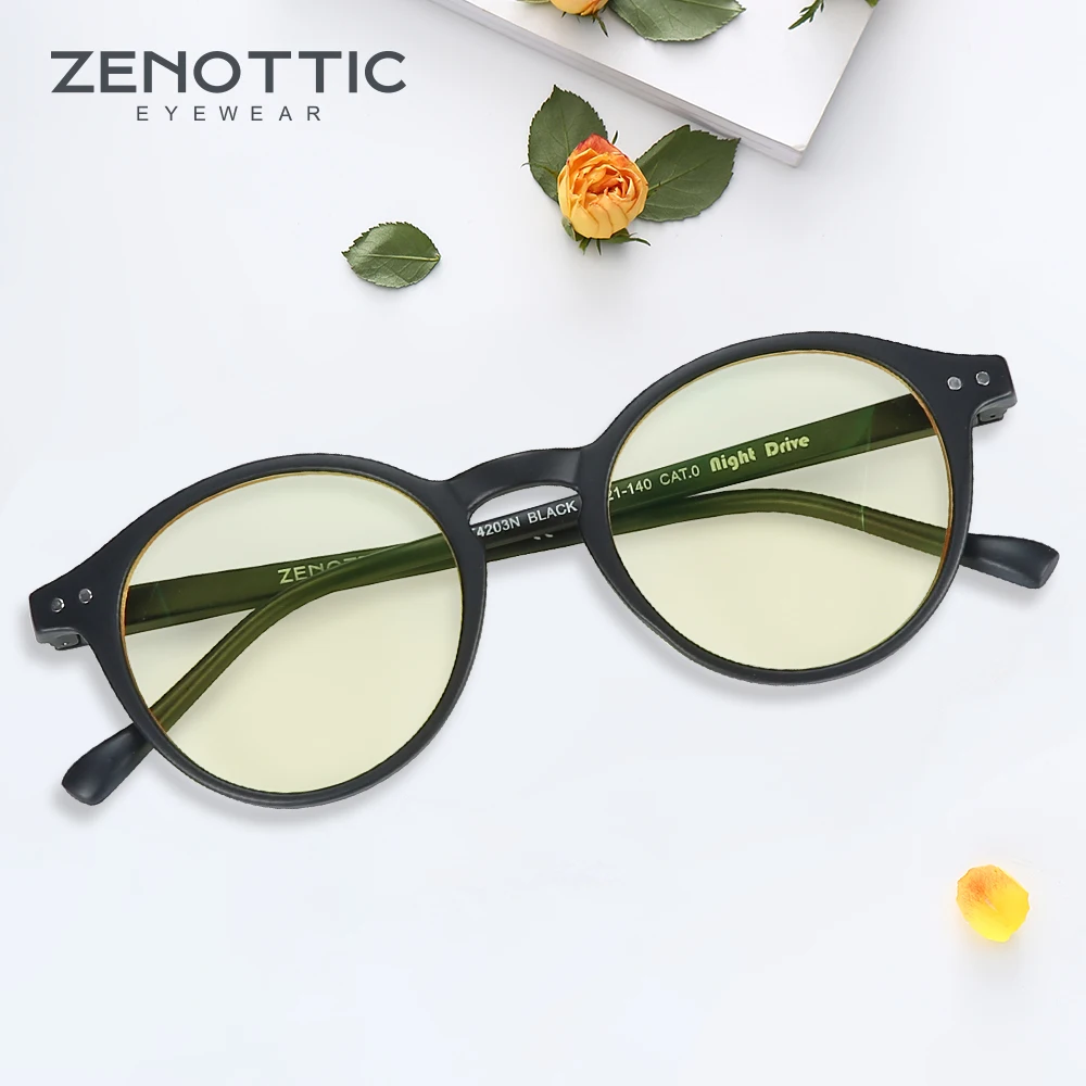 ZENOTTIC круглые очки ночного видения, антибликовые очки для безопасности вождения, желтые линзы, очки ночного видения BT4203N
