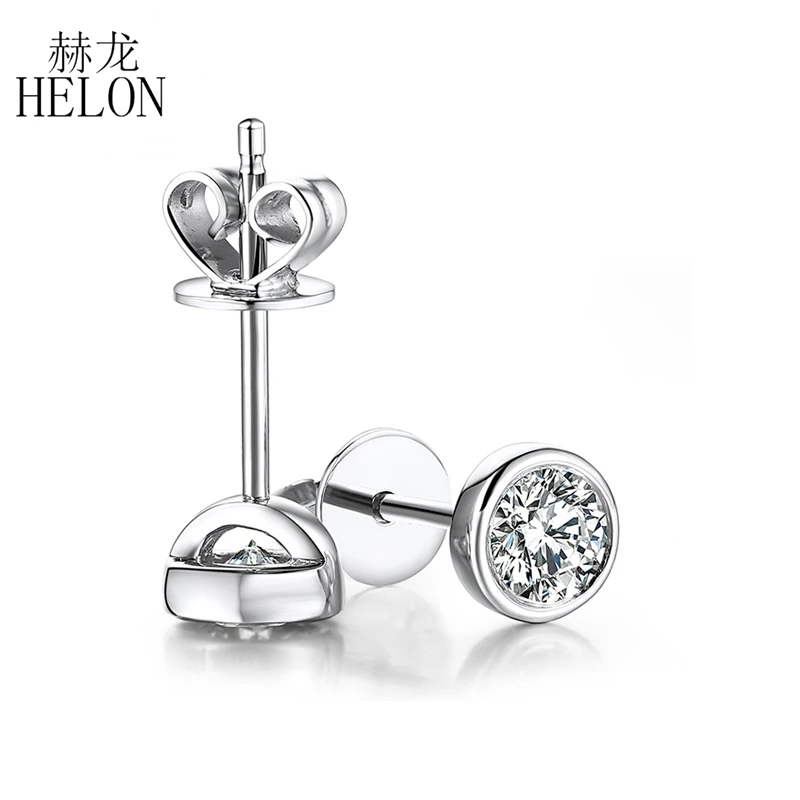 Helon 0.20 КТ круглая огранка moissanites Серьги SOLID 14 К белого золота Серьги-гвоздики для Для женщин moissanites Ювелирные украшения