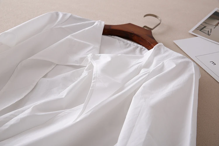 Элегантный полосатый бантом Лето рукавом хлопок белая рубашка женская S034M| |