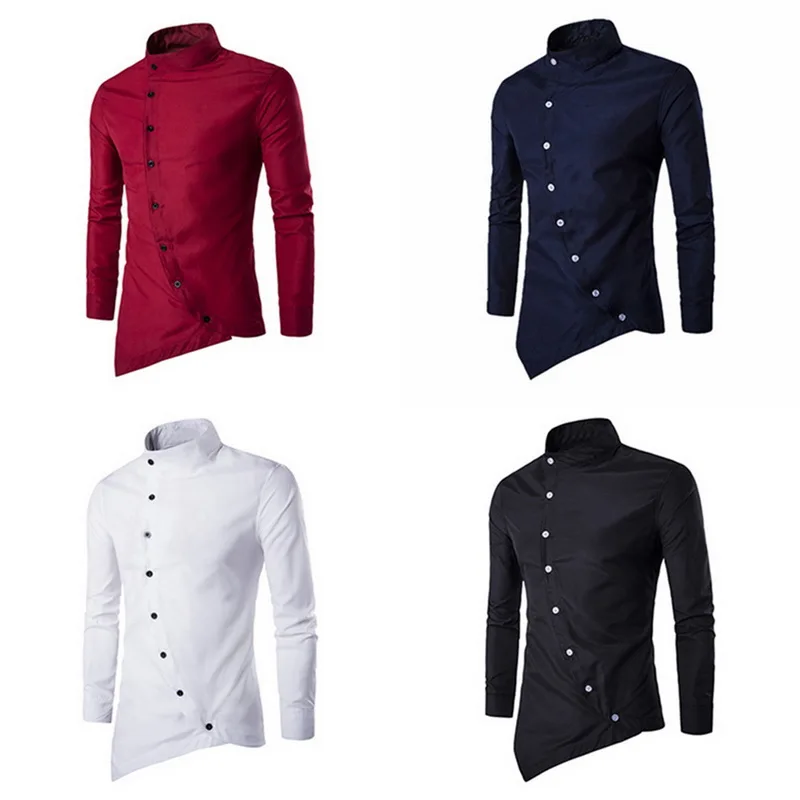 CYSINCOS Camisas Персонализированная Асимметричная Мужская Повседневная рубашка с косой пуговицей Новая мужская Тонкая рубашка с длинным рукавом мужская рубашка