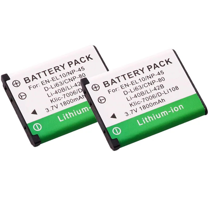 2battery Li-42B Li-40B Li ion аккумулятор 40B 42B Батарея для цифровой камеры Olympus Li-42B NP-45, для Nikon EN-EL10 D-Li63 D-Li108 NP-80 CNP80 KLIC-7006 - Color: 2battery
