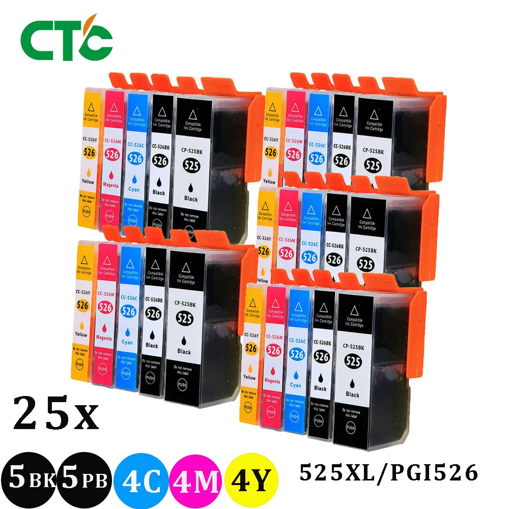 Картридж с чернилами 25x PGI525 CLI 526 совместим принтером CANON PIXMA MG6100 MG6150 MG6250 MG5150