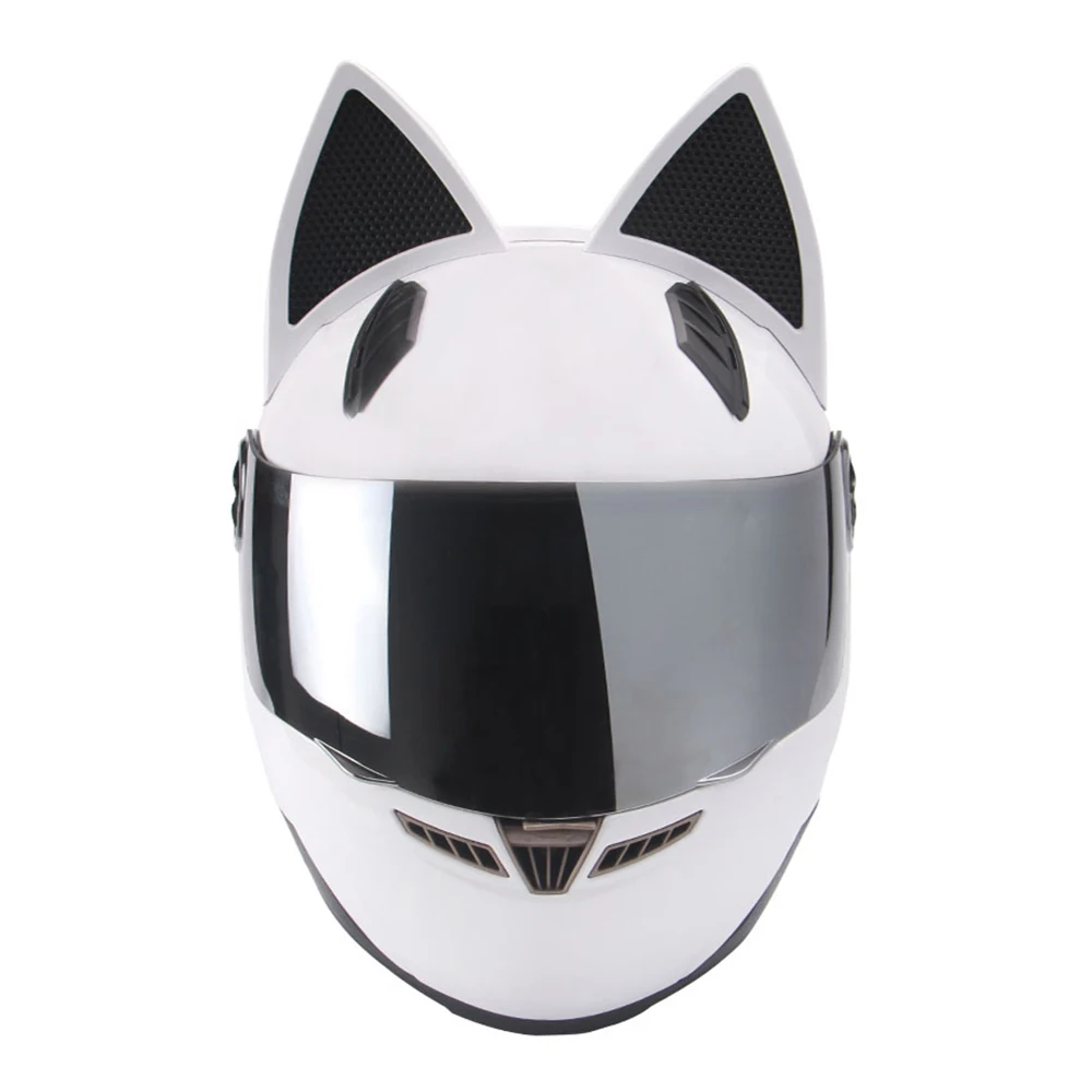 Белый NITRINOS черный мотоциклетный шлем для женщин Capacete Moto рога для шлема шлем в виде кошачьей головы полное лицо шлем Moto Casco гоночный мотоциклетный шлем - Цвет: Белый