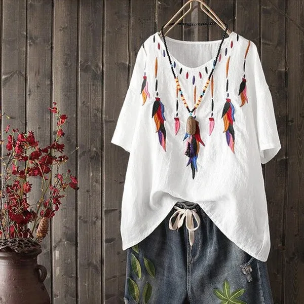 Модная Новая женская футболка летняя с принтом Blessed Feather v образным вырезом