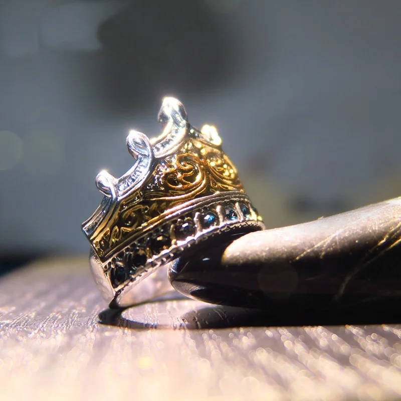 OMHXZJ Wholesale European Fashion Woman Man Party Wedding Gift Crown Blue AAA Zircon 18KT White Gold Yellow Ring RR474 | Украшения и