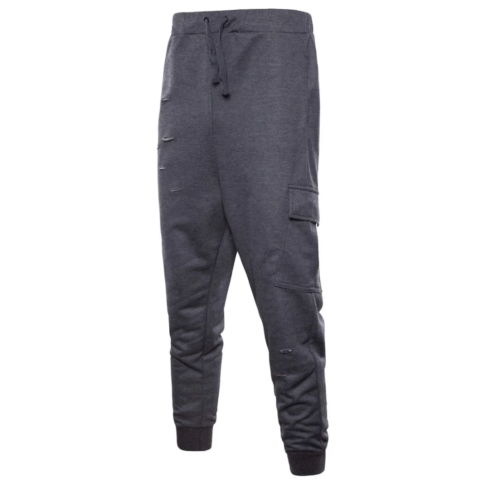 

Man Harem Pants Loose Style Shredded Pant Comfortable Full Length Drawstring Mid Elasticity Waist S-2XL 3 Colors Casual 2019