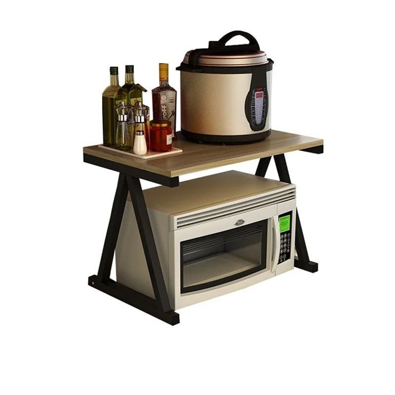 

ITAS3113 kitchen shelf dual tier wood floor type oven rice cooker seasoning shelf black white simple modern